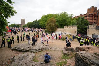 Abolish Asylum System protesters and counter protesters at Castle Park in Bristol